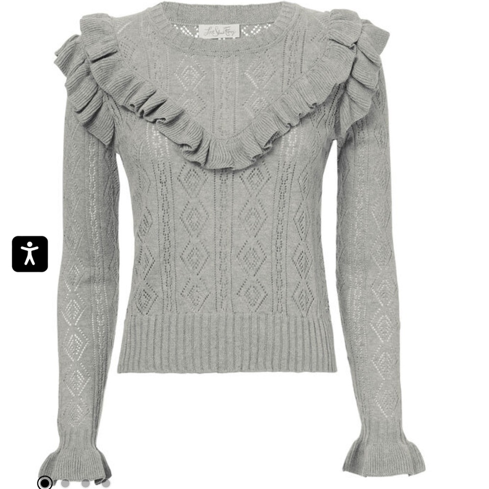 LoveShack Fancy alpaca Blend Ruffle Grey knit Pointelle Sweater xs